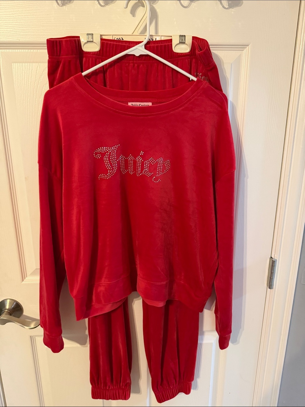 Juicy Couture Bright Red Velour Rhinestone Logo Lounge Set